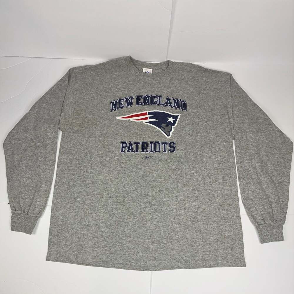Reebok Men New England Patriots Long Sleeve T-Shirt Gray XL